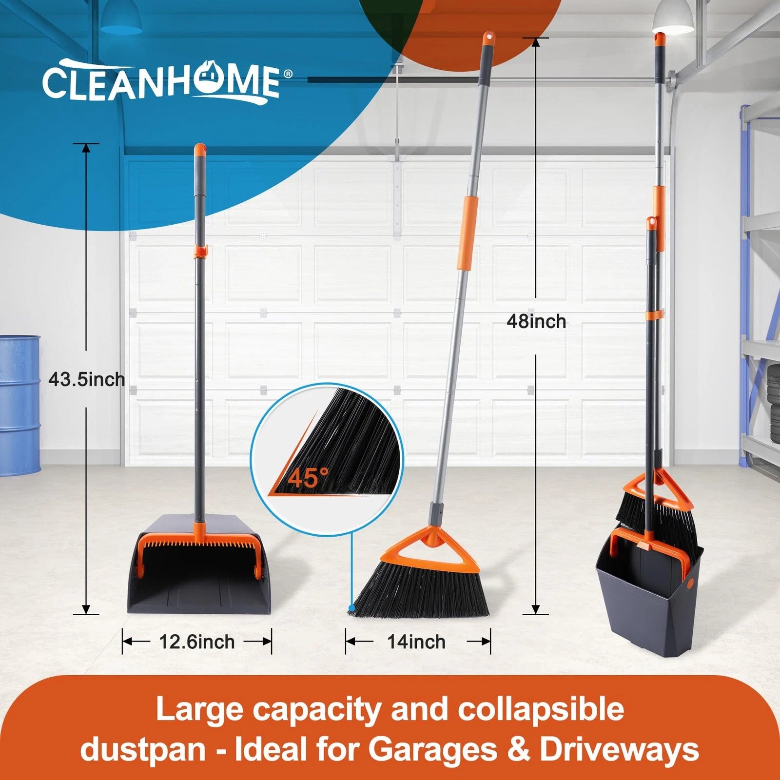 Heavy Duty Broom and Dustpan Set for Outdoor Use Ideal for Leaves and Waste