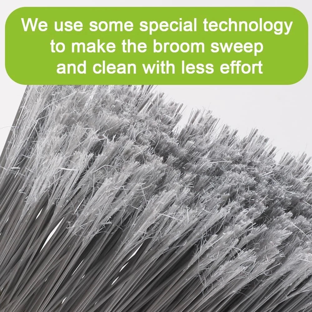 Heavy Duty Broom and Dustpan Set Metal Stand Up Pan with Stiff Bristle Brush