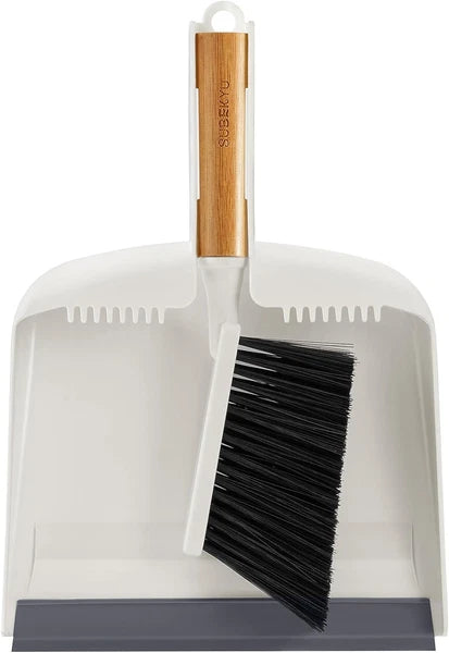 SUBEKYU Dustpan and Brush Set with Bamboo Handle, Hand Mini Broom and Dustpan Se