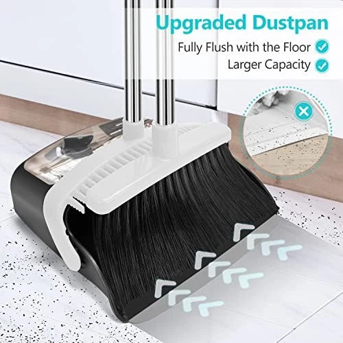 Broom and Dustpan Set, Broom with Dustpan Sets, Long Handle Dust Large Gray