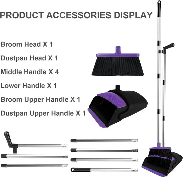 Broom with Dustpan Combo Set, 51" Household Dustpans and Normal, Purple