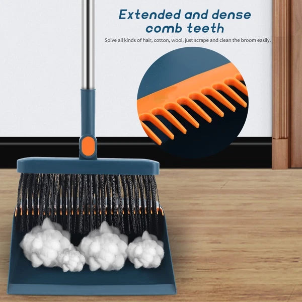 3x Adjustable Long Handle Dustpan and Brush Dust Pan and Broom with Broom Holder