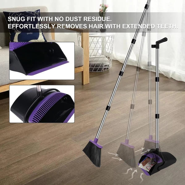 Broom with Dustpan Combo Set, 51" Household Dustpans and Normal, Purple