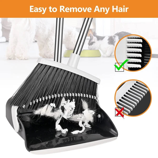 Broom and Dustpan Set Heavy Duty with Long Handle 51 Inch Combo Upright