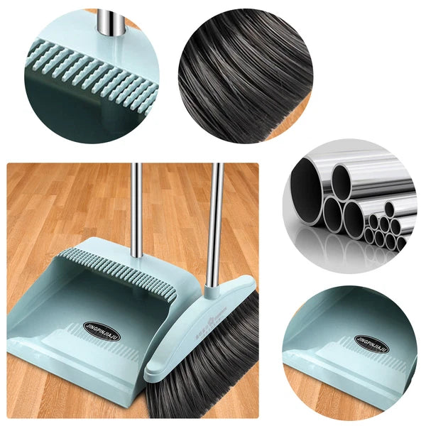 Broom And Dustpan Set Stand Up Broom And Dustpan With Teeth Lightweight Grand