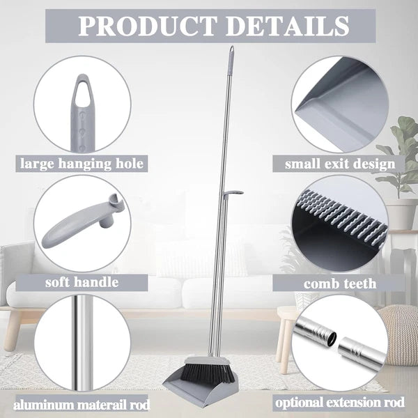 8 Set 16 Pcs Broom and Dustpan Set 53 Inch Broom with Dustpan Combo with Long Ha