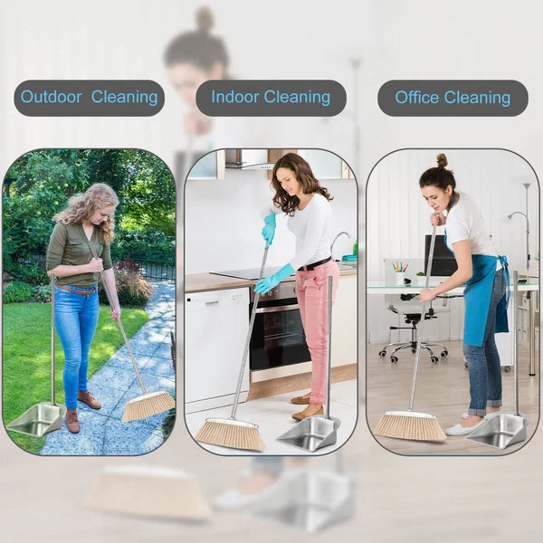 Broom and Dustpan Set for Home, Stainless Steel Broom and Dustpan Set with Lo...