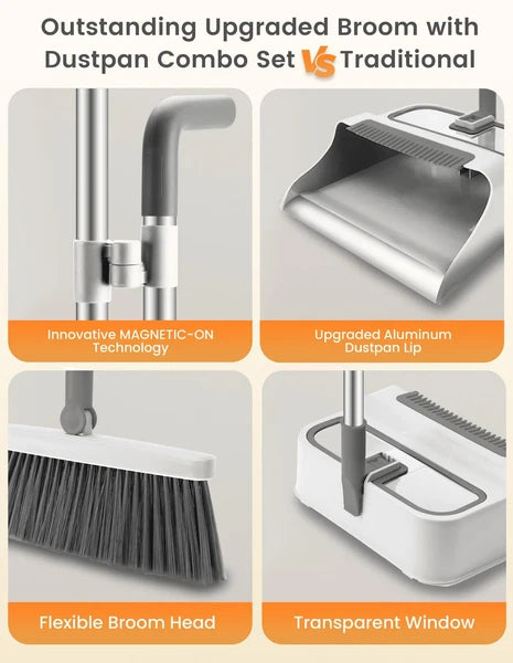 Broom with Dustpan Combo Set,51” Adjustable Long Handle,Broom and Dustpan,Dur...