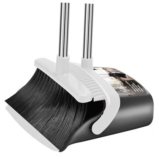 Broom and Dustpan Set, Broom with Dustpan Sets, Long Handle Dust Large Gray