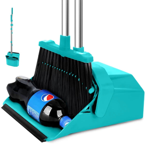 Upgrade Broom And Dustpan Set With 51'' Long Handle Large Upright Brooms And Dus