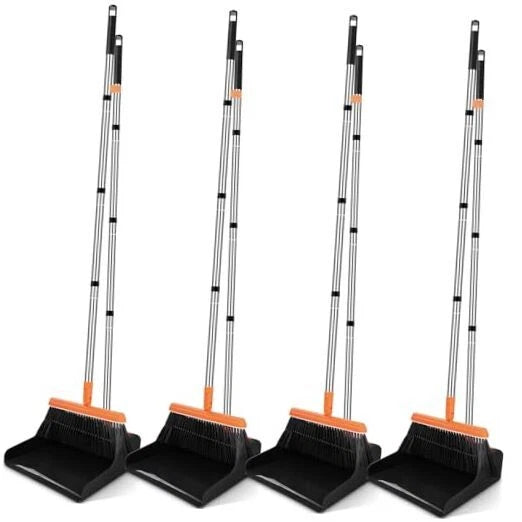 Broom and Dustpan Set, 4 Pack, 52" Long Handle Adjustable Broom with Dustpan