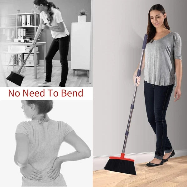 Broom and Dustpan Set with Long Handle & Soft Bristles for Home Use