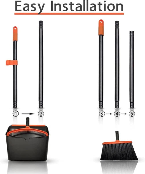 Broom and Dustpan Set for Home, Long Handle Lightweight Indoor Broom Set Heav...