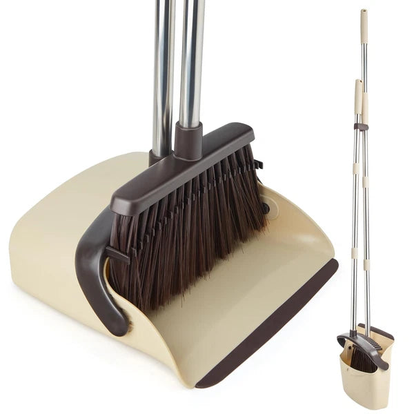 Broom and Dustpan Set Dustpan Combo with 51" Stainless Steel Long Handle Broo...
