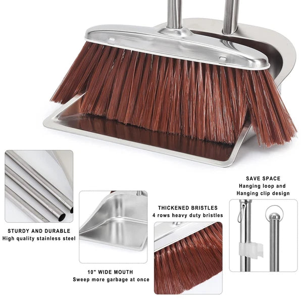 Broom and Dustpan Set for Home 56" Upright Long Handle Broom and Dustpan Set ...
