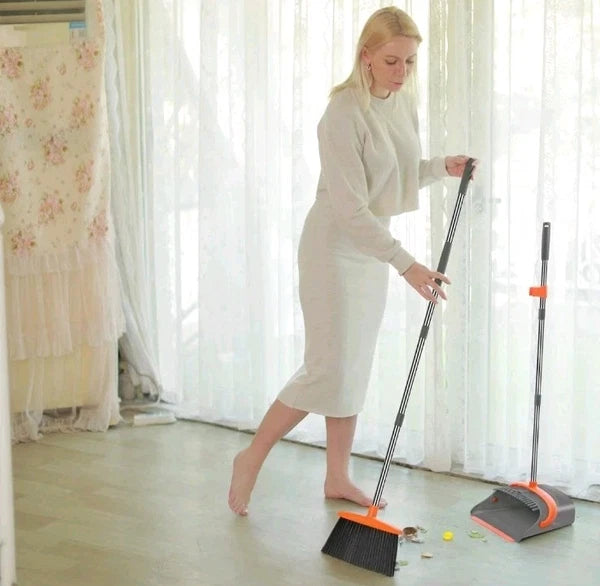 Dust pan and Broom Set with 50' Long Handle House Standing Dustpan Combo Upright