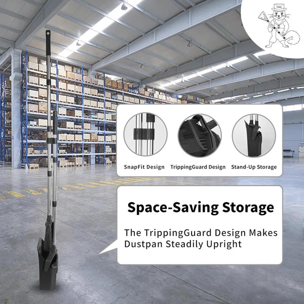 3-Pack Long Handle Broom & Dustpan Set - Perfect for Commercial Cleaning