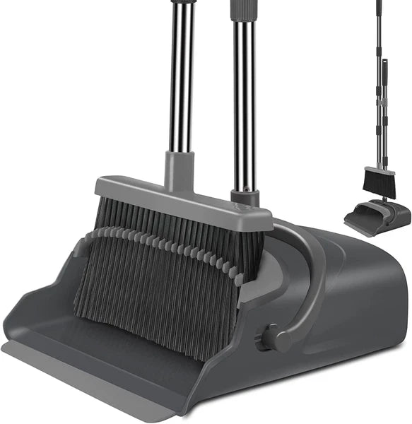 Broom and Dustpan Set Indoor Outdoor, Stand Up Broom Combo for Home Office Use