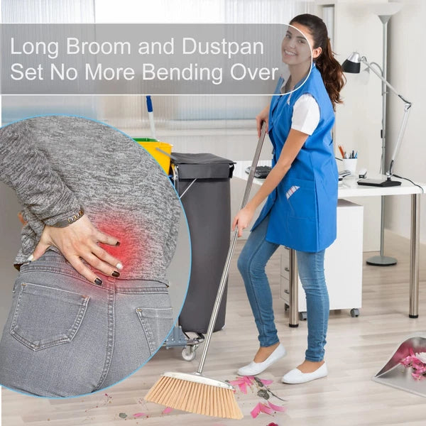 Broom and Dustpan Set for Home, Stainless Steel Broom and Dustpan Set with Lo...