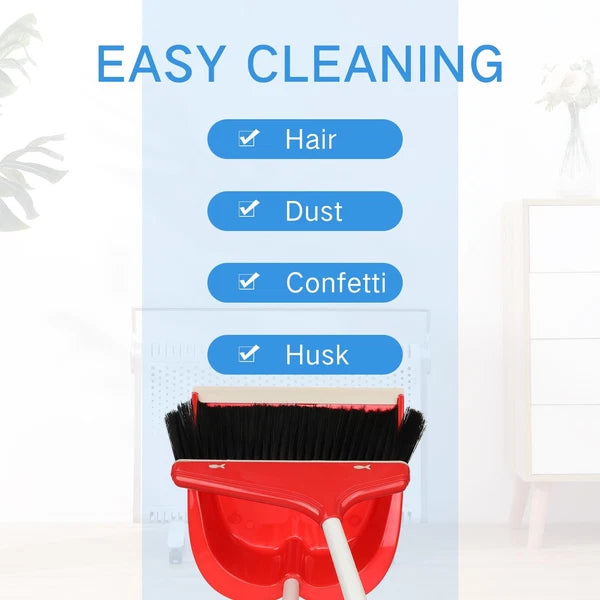 Set of 8 Long Handle Broom and Dustpan Upright Standing Combo for Floor Cleaning