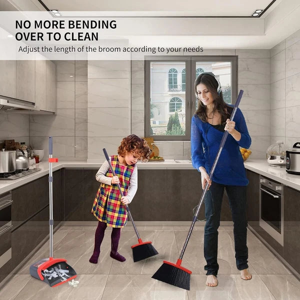 Broom and Dustpan Set with Long Handle & Soft Bristles for Home Use