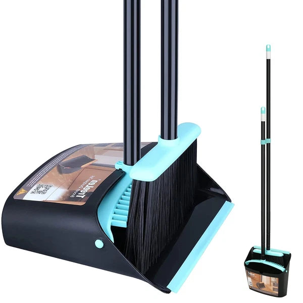 54" Long Handle Broom with Dustpan Combo Set Standing for Indoor Lobby Office