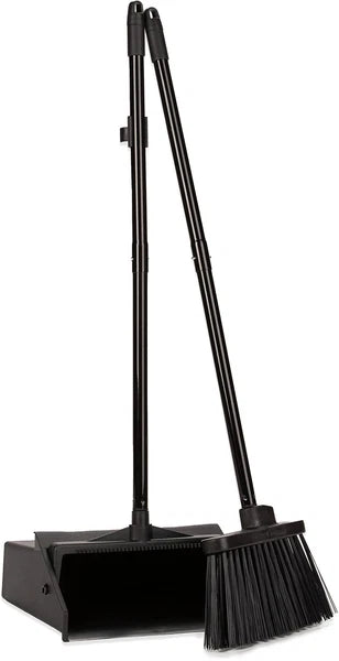 Duo-Pan Upright Dust Pan and Broom Broom Set with Clip for Floor Cleaning Res...