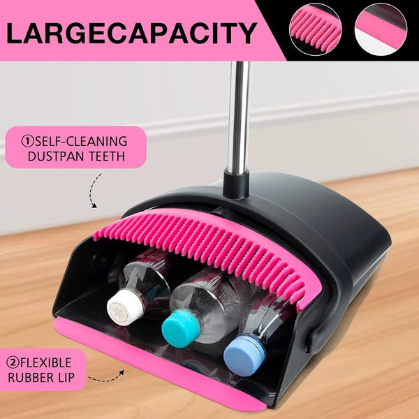 Broom and Dustpan Set, Long Handle Lightweight Dustpans with Broom Combo for Hom