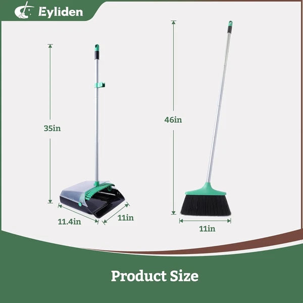 Broom and Dustpan Set, Long Handle Sweep Combo for Home, Office, Kitchen, Lobby,