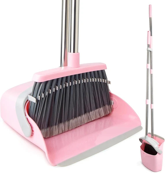 Broom and Dustpan Set, Efficient Floor Cleaning with Broom, Long Handle and Stan