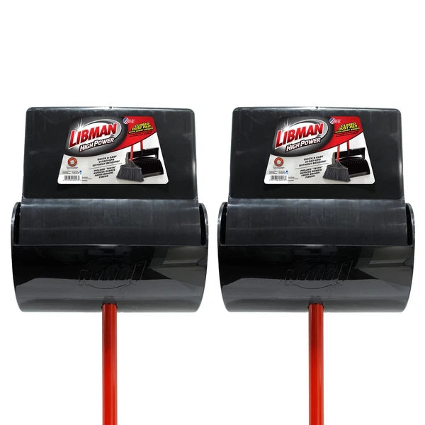 Commercial 917 Lobby Dust Pan and Broom Set (Closed Lid), Black/Red (Pack of 2)