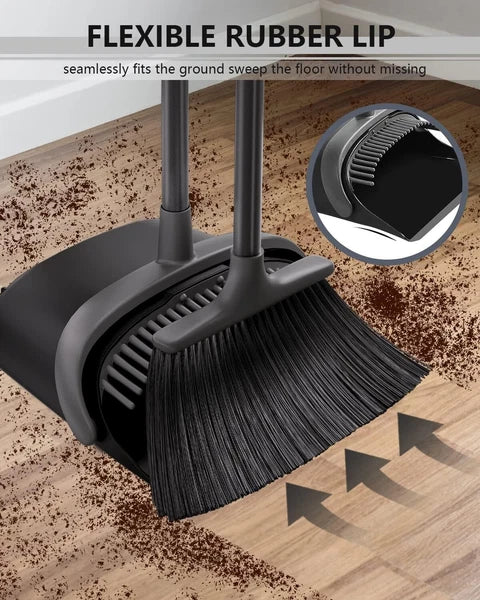 Durable 52'' Long Handle Broom and Dustpan Set with Comb Design for Pet Hair
