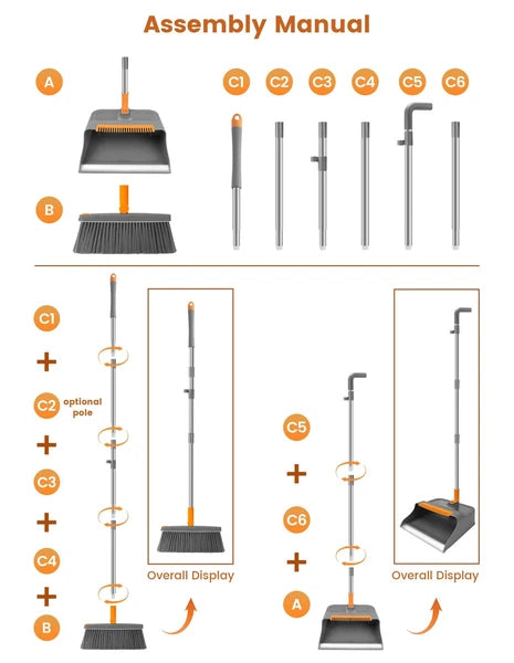 Broom with Dustpan Combo Set,51” Adjustable Long Handle,Broom and Dustpan,Dur...