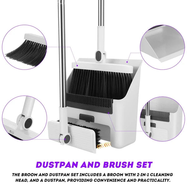 3 in 1 Broom and Dustpan Set, Foldable, Multi-Functional for Home Cleaning