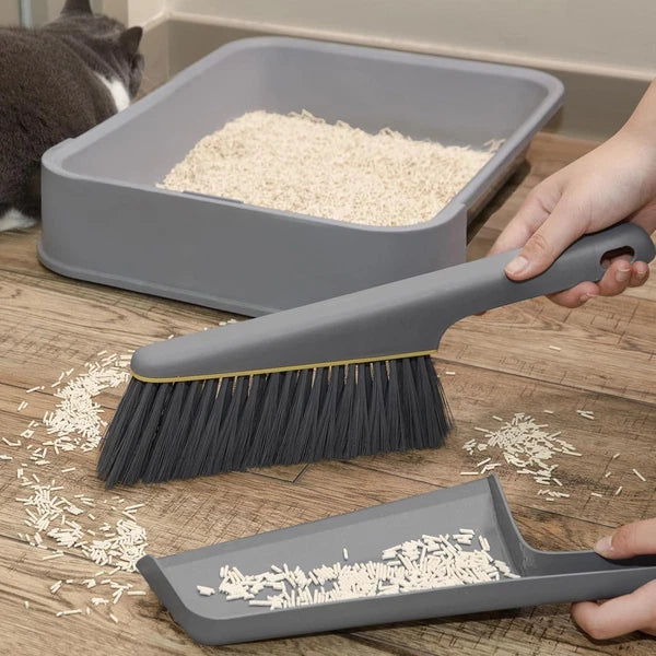 Mini Broom and Dustpan Set Handheld Small Brush Compact Portable Gray