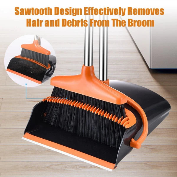 Broom and Dustpan Set with Long Handle for Home Kitchen Lobby Office Garage