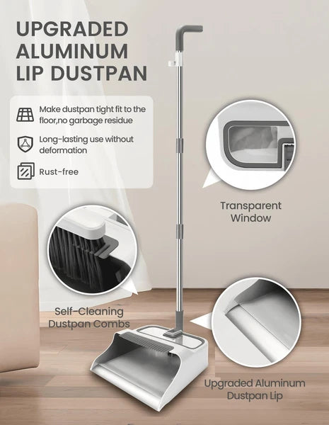 Broom with Dustpan Combo Set,51” Adjustable Long Handle,Broom and Dustpan,Dur...