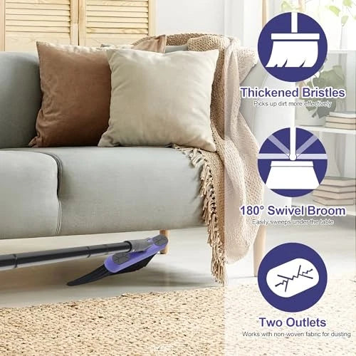 Collapsible Broom with Dustpan Combo, 54 Inch Long Handle Soft Bristle 180