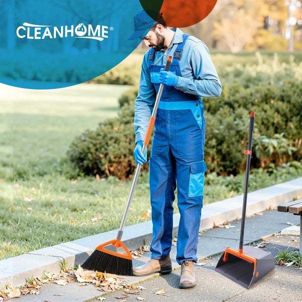 Heavy Duty Broom and Dustpan Set for Outdoor Use Ideal for Leaves and Waste