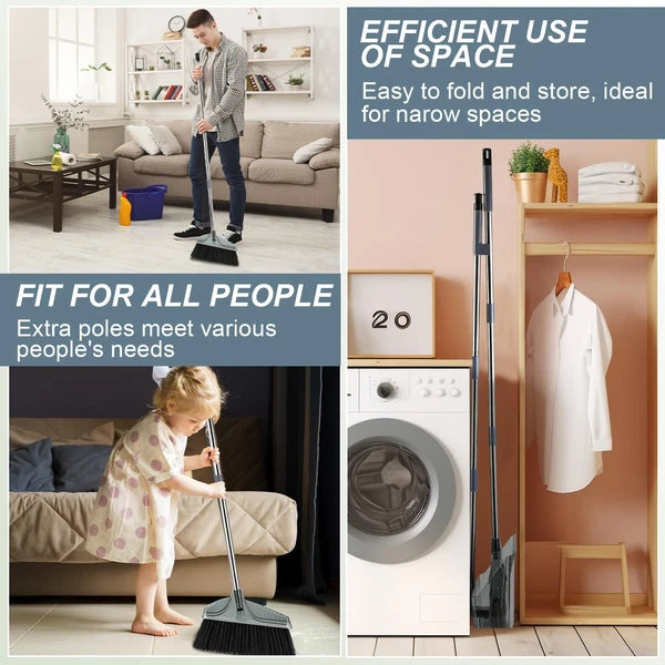 Broom with Dustpan Combo and Set Long Handle Kitchen Brooms and Brush Standing