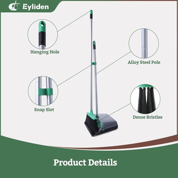 Broom and Dustpan Set, Long Handle Sweep Combo for Home, Office, Kitchen, Lobby,
