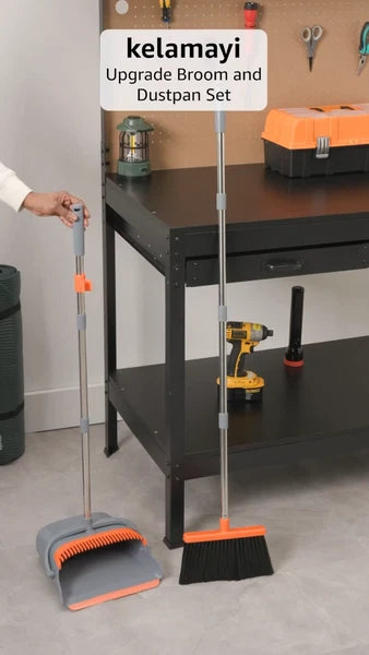 Kelamayi Broom Dustpan Set Self-Cleaning Upright Pet Hair Floor Sweeper