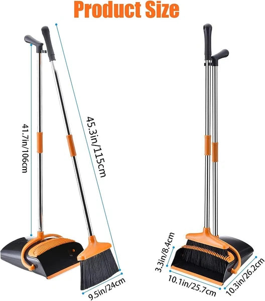 Broom and Dustpan Set with Long Handle for Home Kitchen Lobby Office Garage