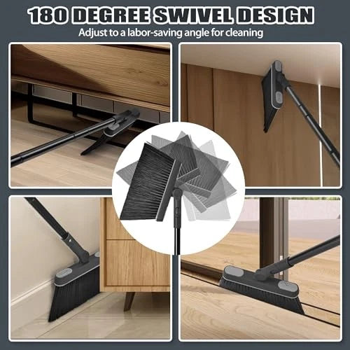 Broom and Dust Pan, 54.3 inches Long Handle Swivel Brush, Upright Black & Gray