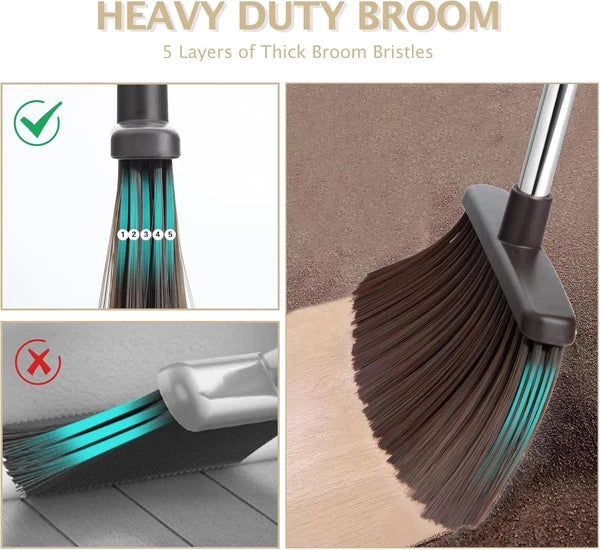Broom and Dustpan Set with Long Handle, Heavy Dust Broom and Dustpan Combo for H