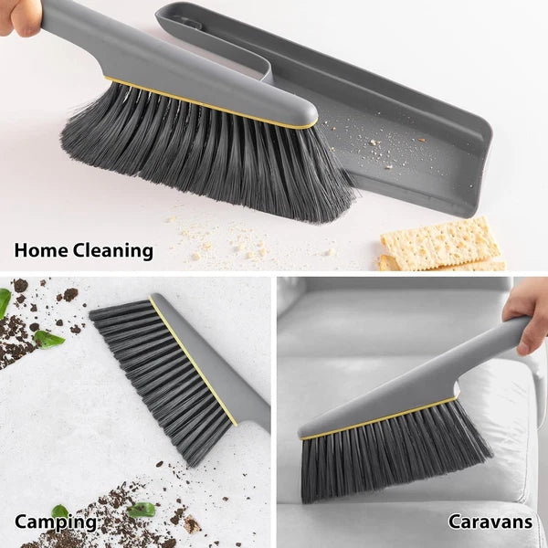 Mini Broom and Dustpan Set Handheld Small Brush Compact Portable Gray
