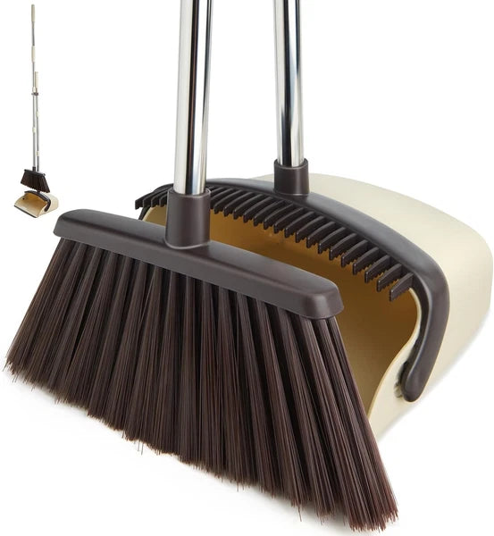 Broom and Dustpan Set with Long Handle, Heavy Dust Broom and Dustpan Combo for H
