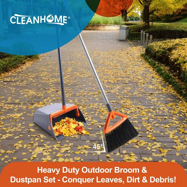 Heavy Duty Broom and Dustpan Set for Outdoor Use Ideal for Leaves and Waste