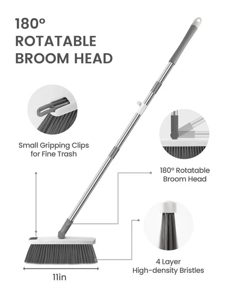 Broom with Dustpan Combo Set,51” Adjustable Long Handle,Broom and Dustpan,Dur...