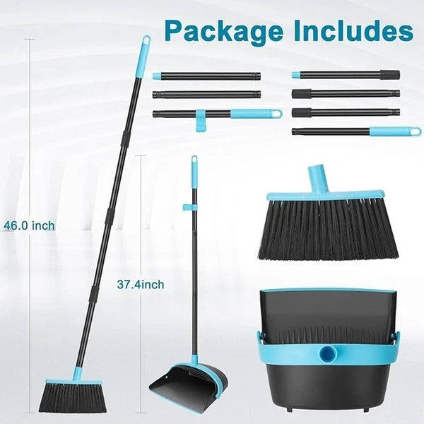 Dust pan and Broom Set with 48" Long Handle